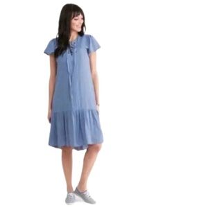 Agnes & Dora Dress Blue Cotton Lace Up Flutter Sleeves Detachable Lining XS